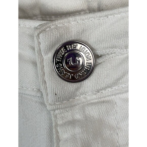 True Religion Women 27 Jeans World Tour Moto White Biker Ribbed Knee Stretch Y2K - Picture 7 of 14